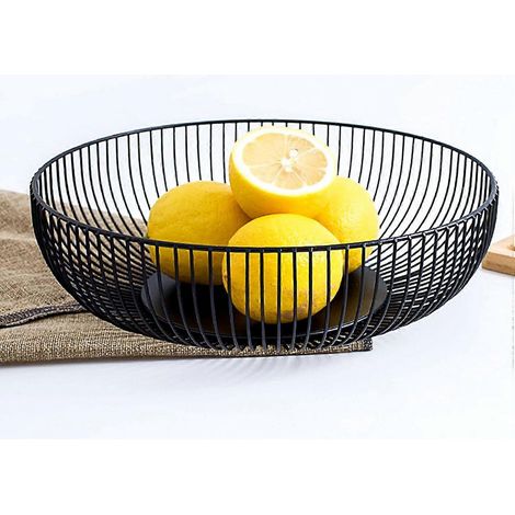 JANMIR-Corbeille à fruits ronde en métal noir 28 x 8 cm - Design moderne et peu profond (1/5)