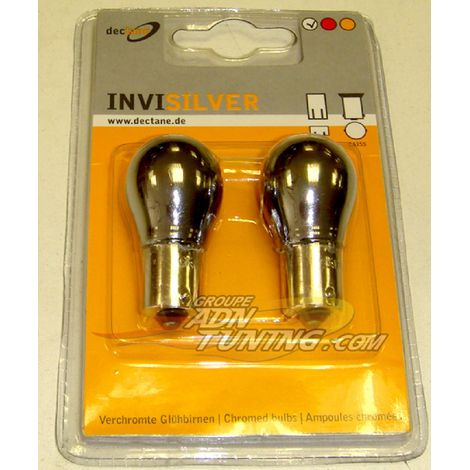 2 Ampoules BA15S Chromees - 12V - 21W - Eclairage Blanc - Plots Alignes - Feux de Recul