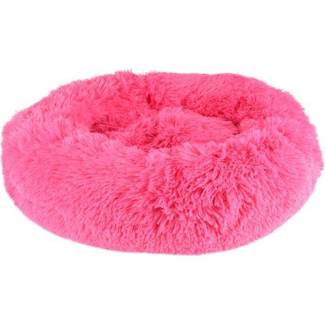 Round Fluorescent Pink Plush Dog Cushion, 50cm Diameter, Non-Slip Bottom, Washable (1/5)