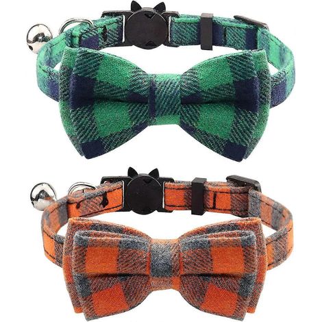 Collier ajustable pour chat avec clochette et lien, collier de sécurité mignon pour chatons mâles et femelles, vert et orange (1/4)
