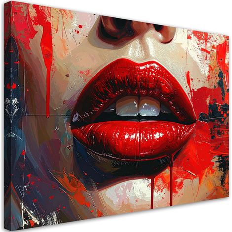 Quadro su tela, Labbra rosse in una moderna composizione di arte urbana. - 120x80 (1/2)