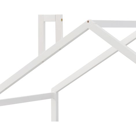 Lit enfant maison avec cheminée, barrière anti-chute, sommier robuste en pin, lit cabane 90x200 cm, sans matelas, blanc (1/5)