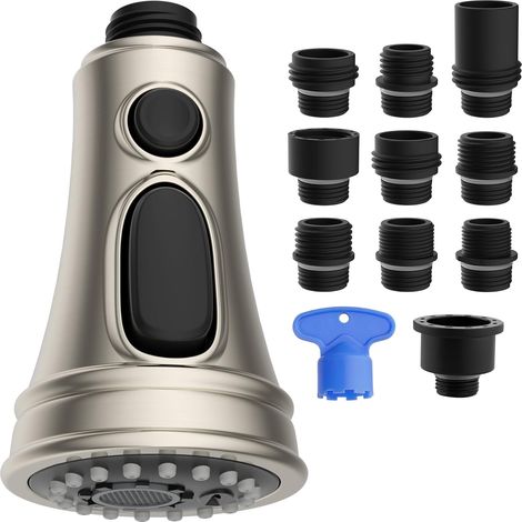 Pièce de rechange pour tête de robinet de cuisine, bec de robinet extractible, bec de robinet à 3 fonctions avec 10 adaptateurs (1/5)