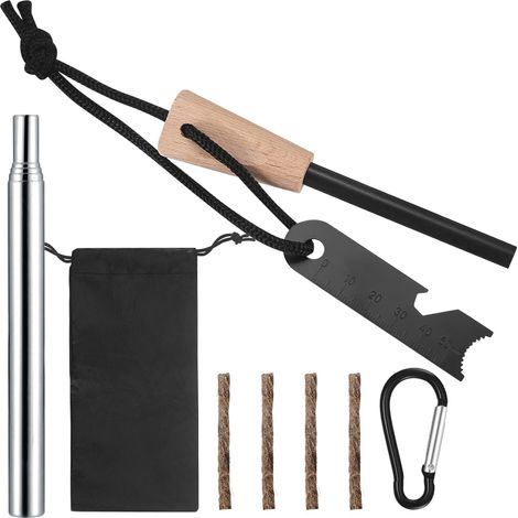 Fire Starter, Flint Steel with Wooden Handle for Outdoor Camping Fire Stone and Fire Starter Steel Survival Kit with Wooden Handle for Outdoor Camping Hiking Heavy Duty Flint (1/5)