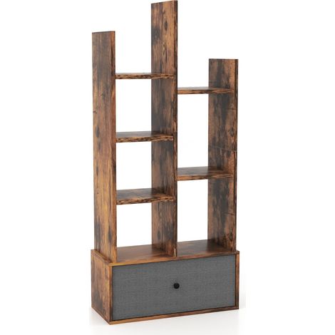 Libreria a 7 ripiani a forma di albero 53 x 24 x 118 cm pratico contenitore finitura in legno marrone opaco 200020041