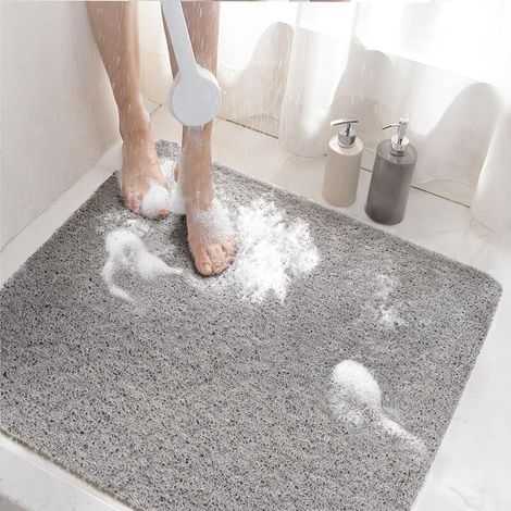 1 tapis de douche antidérapant, 60x60 cm en PVC luffa avec drainage intégré, gris pour salle de bain (1/4)