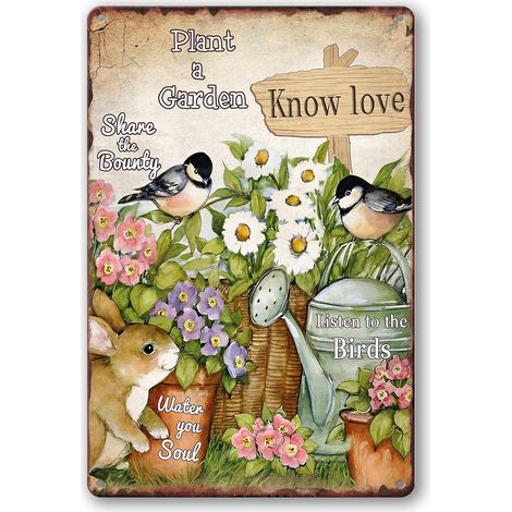 Plaques Étaine Métallique Vintage - Plaques de Jardin à Oiseau et Fleur, Décoratives pour l’Extérieur 20x30 cm (1/5)