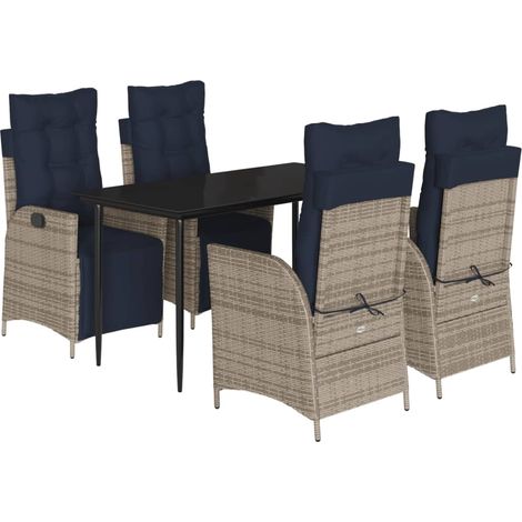5 Piece Garden Dining Set with Cushions Grey Poly Rattan vidaXL (1/5)