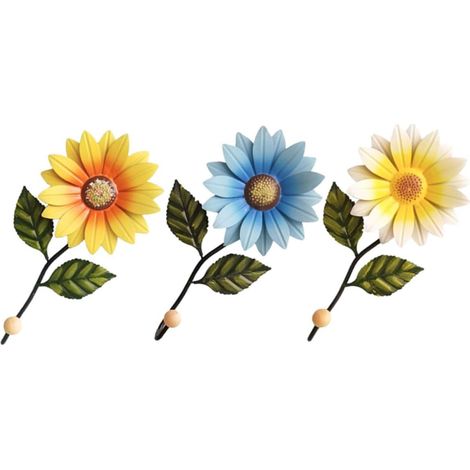 Set of 3 Decorative Metal Wall Hooks in Daisy Shape, Country Style, for Kitchen and Bathroom, No Drilling Required (1/5)