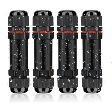 Conector eléctrico impermeable IP68, caja de conexiones impermeable para exteriores de 3 cables, caja de conexiones Domino impermeable para cables de Ø 4 a 12 mm (4 unidades) (1/5)