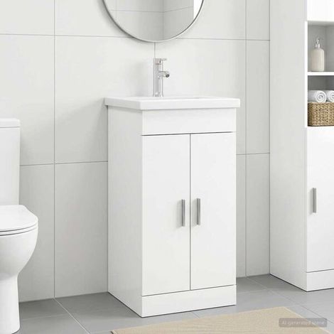 Meuble de salle de bain avec évier Blanc 42 x 40 x 84,5 cm, Meuble Mural, Design Moderne (1/5)