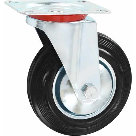 Roulettes pivotantes 160 mm pour meuble et établi en caoutchouc et fer zingué noir lot de 8 (1/5)
