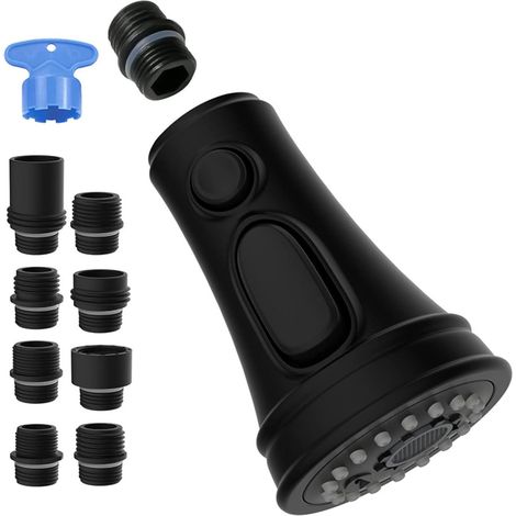 3-function kitchen faucet, 9 adapters, 360° rotating shower head, G1/2 internal thread, black, for sink, washbasin and bathroom (1/5)