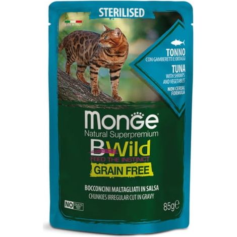 Monge BWild Cat Sterilisierter Thunfisch mit Garnelen und Gemüse in Sauce 85 g