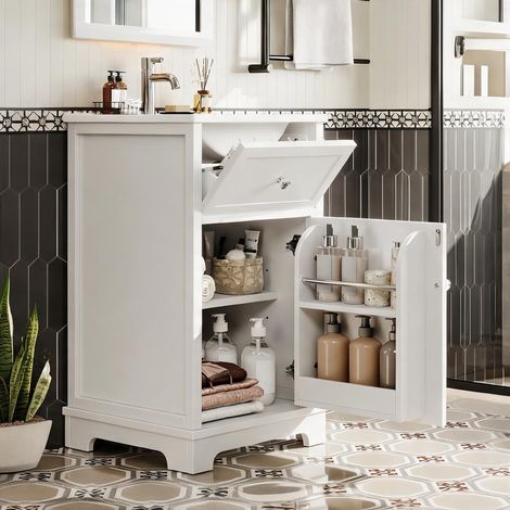 Meuble vasque design blanc avec rangements 51 x 46 x 87 cm (1/5)