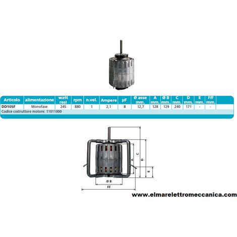 DD10SF 245 W 880 GIRI Motore Elettrico Monofase Ventilatore Centrifugo Assiale