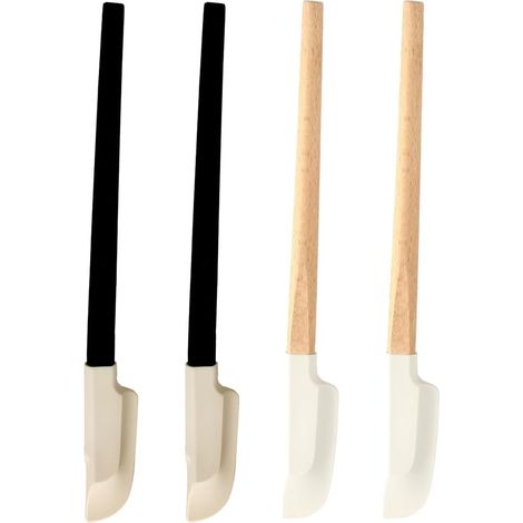 Lot de 4 Petite Spatule Silicone avec Manche en Bois Maryse Pâtisserie Résistante à la Chaleur pour Cuisine Gâteau Crème Grattoir Pot Confiture Embout Souple Antiadhésif (2 Chêne Noir 2 Hêtre) (1/5)