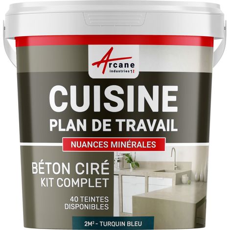 Béton ciré cuisine, plan de travail, crédence, évier sol et mur revêtement mural décoratif kit complet - 2 m² (en 2 couches) Turquin Bleu - ARCANE INDUSTRIES