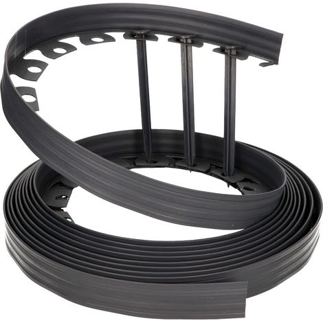 GARDENIX LineBORDER - Bordo flessibile in plastica, 20 picchetti, lunghezza 10 m, altezza 4 cm, colore grigio (1/4)