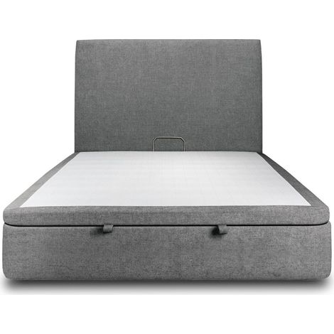 Lit coffre 140x190cm avec tête de lit tapissier Tissu Gris anthracite - Hauteur totale : 39cm (1/5)