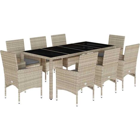 Maison Exclusive - Set Pranzo Giardino 9 pz Cuscini Grigio Chiaro Polyrattan Vetro