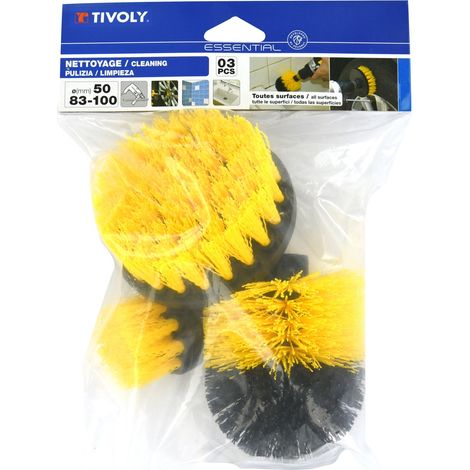 Tivoly • Set Spazzole Piatte e Rotonde in Polipropilene • Filo morbido • Facile pulizia Tutti i materiali senza graffi • per Trapano (1/3)