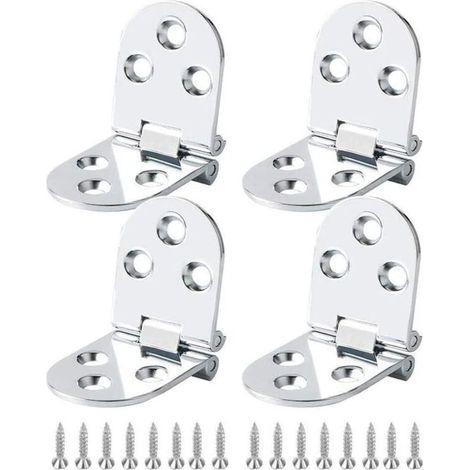 Charnières en acier inoxydable 4 pièces, charnière de meuble en laiton pour table pliante, charnière de meuble, charnière pour armoire, table, table pliante, arrondie, avec vis (argent) (1/4)