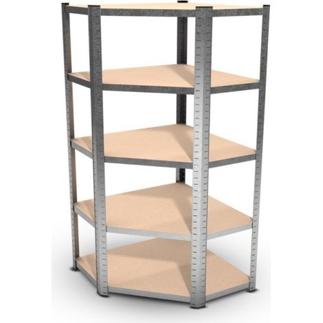 Étagère d'angle en métal 5 niveaux – Charge max 750kg – Dimensions 180 x 90 x 45 cm – Assemblage rapide sans outils – Couleur gris – Eurospen (1/5)