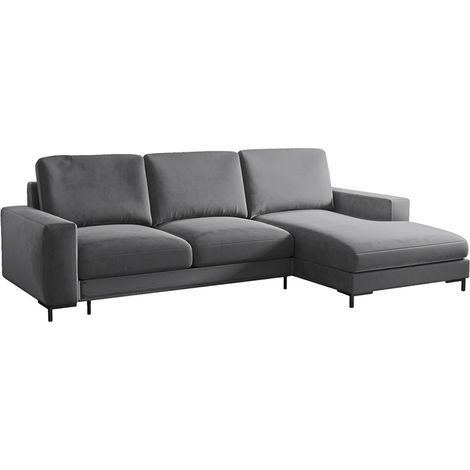 Selsey MOKPEO - Ecksofa mit Schlaffunktion, Bettkasten und schwarzen Füßen, 244 cm breit (Veloursbezug Graphitgrau, Ottomane rechts) (1/5)