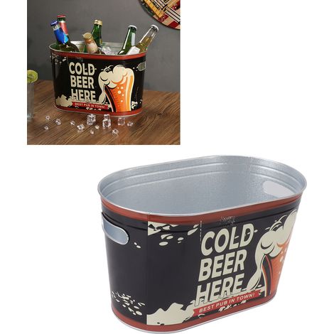 Seaux à glace d'été pour bars, KTV et restaurants barbecue seaux à bière réfrigérés mini seaux à glace tendance pour boissons fraîches seau universel 2210D-0102--COLD-BEER-HERE-Petite taille. (1/5)