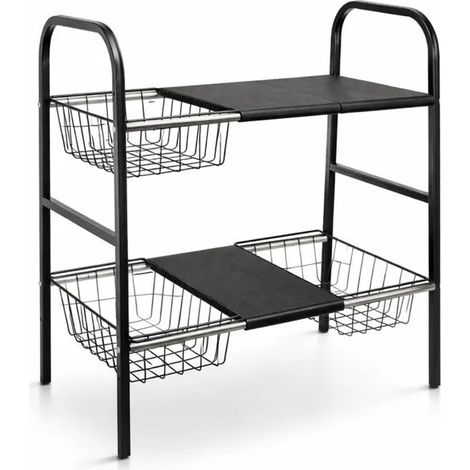 Scaffale Sottolavello Organizer 2 Livelli con Cestini Estraibili Nero (1/5)
