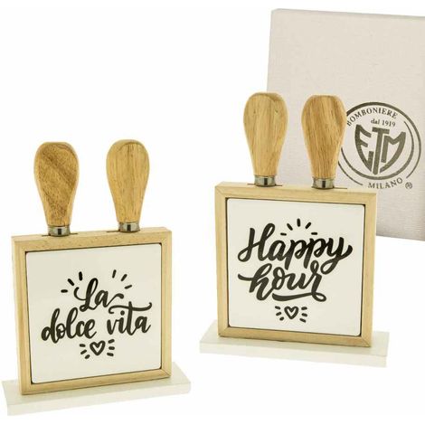 Etm Set Formaggio Legno Ceramica 13x18cm 2Pz Bomboniere (1/2)