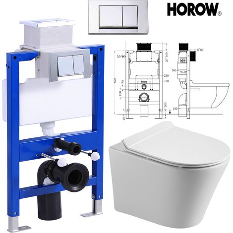 HOROW Komplettset Vorwandelement Spülkasten + Spülrandlos Hänge WC Wand Toilette mit Soft Close WC Sitz + Betätigungsplatte (1/5)