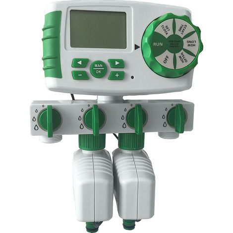 Programmateur d'arrosage automatique 4 zones, corps en ABS anticorrosion, écran LCD, programmation indépendante, économe en eau (1/5)