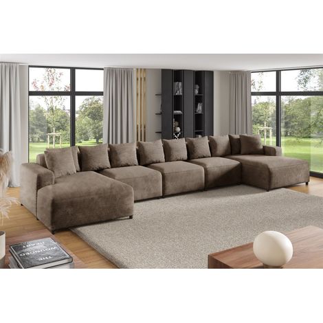 Wohnlandschaft Sofa U-Form Designersofa MEGAN XL in Stoff Poso Cappuccino (1/2)
