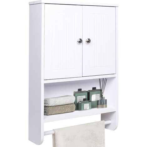 Armadietto da Bagno a Muro Bianco Pensile a Parete Cucina con Porta Asciugamani (1/5)