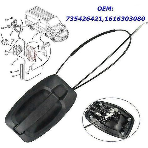 Poignée de porte coulissante arrière avec faisceau de câblage pour Fiat Ducato, Peugeot Boxer et Citroën Relay III (référence 735426421) (1/5)