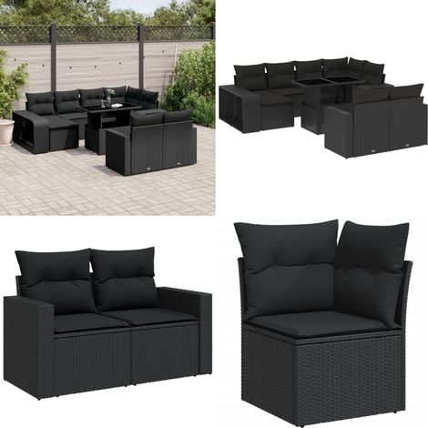 Salon de jardin 11 pcs avec coussins noir résine tressée - Ensemble Salon De Jardin - Meuble Extérieur - Jardin Design - Mobilier De Jardin - Chaise Lounge - Home & Living (1/5)