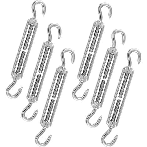 M6 Tendeur de Câble, Fixation pour Voile D'ombrage, 304 Inoxydable Voile d'Ombrage, Crochets Pivotants Réglables, Tendeur de Câble, 6 Pièces, pour Cordes à Linge, Argent (1/5)