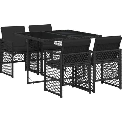 Vidaxl – Ensemble à manger de jardin 5 pièces – Résine tressée noire – Coussins épais – Table 110x106x73cm – Chaises pliantes avec housses lavables (1/6)