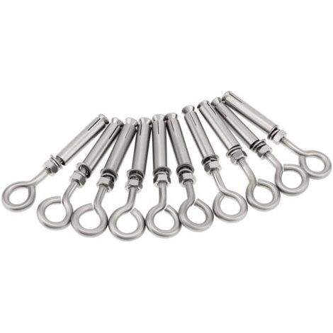 Lot de 10 boulons à œil en béton M6 x 89 mm, boulon à œil mural en acier inoxydable , ancrage de brique à épaulement, vis d'expansion robuste, anneau de levage (1/5)