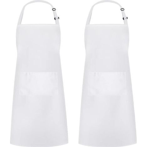 Juego de 2 delantales con babero ajustables con banda blanca impermeable (Blanco) (1/3)