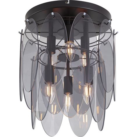 QAZQA Art-Déco-Deckenleuchte Schwarz mit Rauchglas oval 6-flammig (1/5)