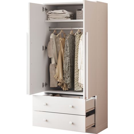 Armadio 70x40x170 cm con 2 Cassetti e Vano Spazioso, Montaggio Veloce, , Struttura Stabile in Legno, Bianco, per Camera (1/5)