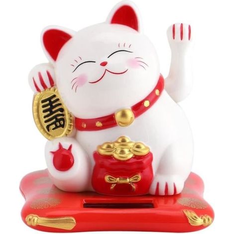 Figurine - Chat Porte-Bonheur - Solaire - Plastique - Design Contemporain - Décor Intérieur (1/4)