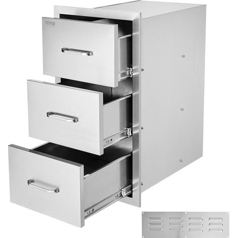 Tiroirs de Cuisine d'Extérieur en Acier Inoxydable, Tiroirs d’Accès Triples de 47 x 57 x 57 cm avec Poignée, Îlot de Barbecue sur Terrasse, Meuble pour Cuisine en Plein Air, Rangement, BBQ (1/5)