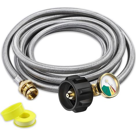 12-foot propane tank converter with meter and stainless steel hose for Coleman camping stove (1/4)