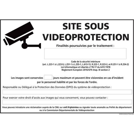 PANNEAU SITE SOUS VIDEOPROTECTION (G1665) - Plastique PVC 1,5 mm - 210 x 150 mm (1/4)