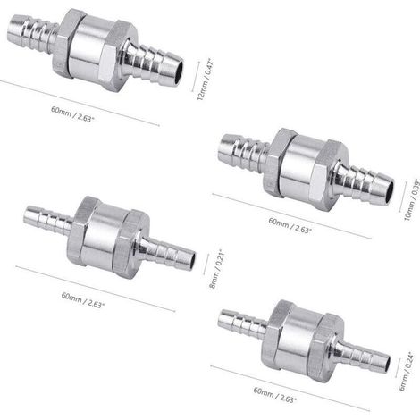4 Pcs Clapet Anti-retour Gasoil en Alliage d'aluminium, 6/8/10/12mm Clapet de Carburant avec Flèche pour Essence Diesel Voiture Bateau Moto (1/3)