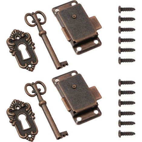 Lot de 2 serrures de porte d'armoire, de tiroir avec clé antique pour petite boîte de rangement (1/5)